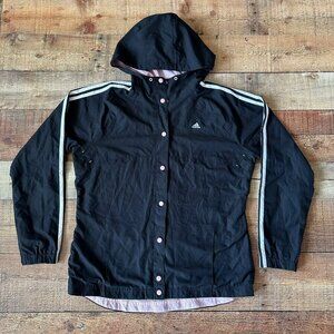 Adidas Women's Hooded Windbreaker Jacket Black/Pink L